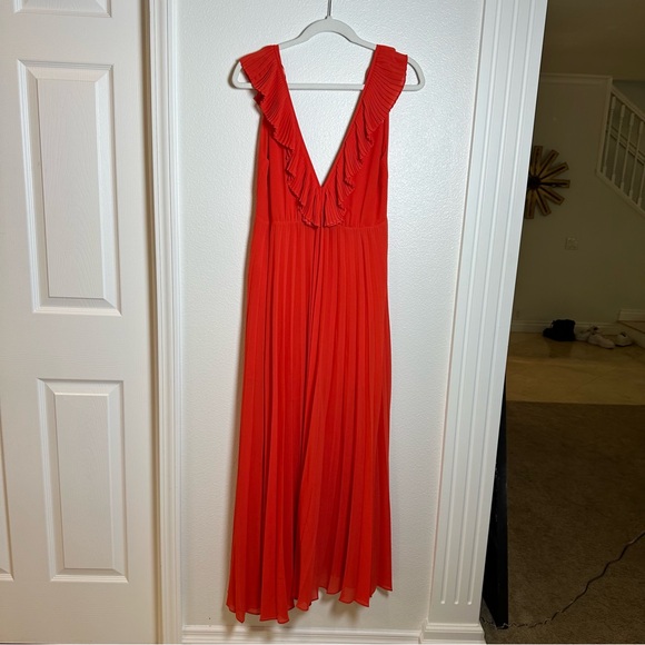 Zara Red Ruched Ruffled Maxi Sundress - Picture 4 of 6